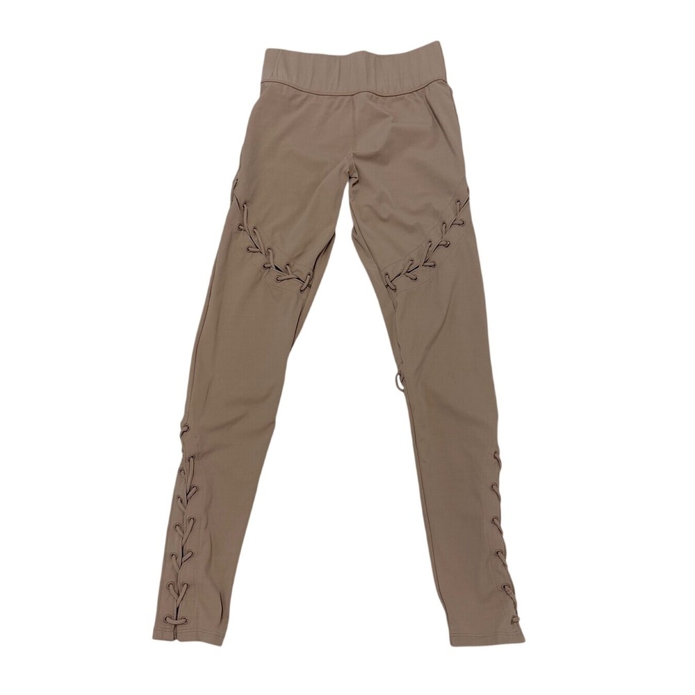 Carbon38 Women Tan Lace Up High Rise Leggings Size M Polyamide Blend Activewear